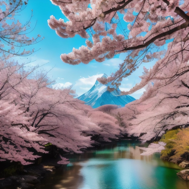 Una foto de un río con una montaña al fondo.