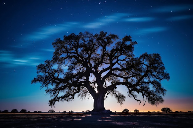 Foto de en un roble nocturno iluminado por la luna