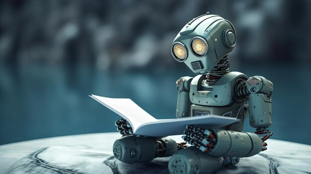foto de un robot leyendo un libro