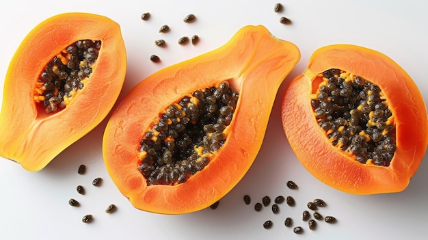 Foto de una rodaja de papaya con espacio de copia vista superior