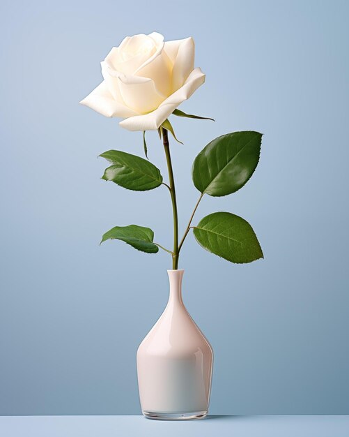 Foto de una rosa blanca en un jarrón minimalista