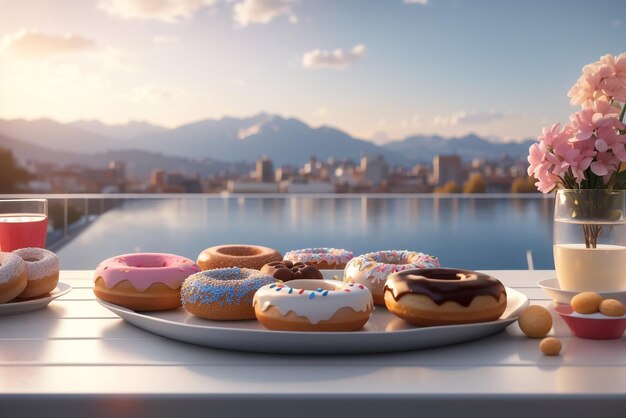 Foto una foto de rosquillas en una mesa con vibraciones