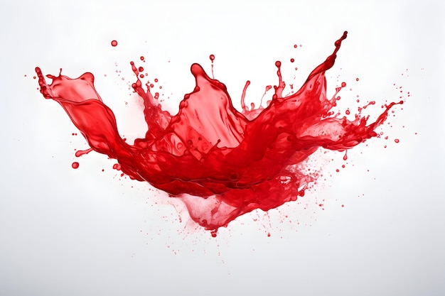 Foto roter Farbspritzer erdbeerroter Saft spritzt Ketchupspritzer auf weißem Ai-Generativ