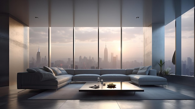 Foto Una sala de estar minimalista con paredes y piso blancos.