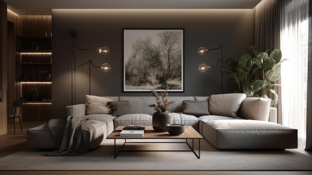 Foto de una sala de estar moderna con un sofá y una mesa de café.