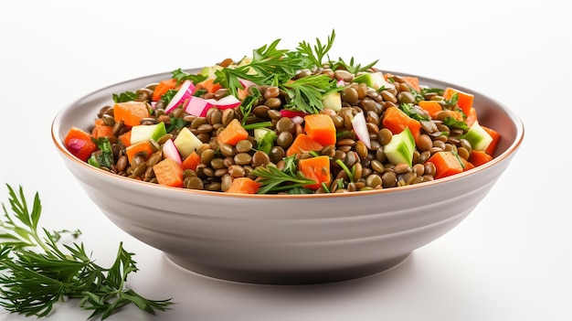 foto salada de lentilhas com pimentas cebola e cenoura em tigela gerada por AI