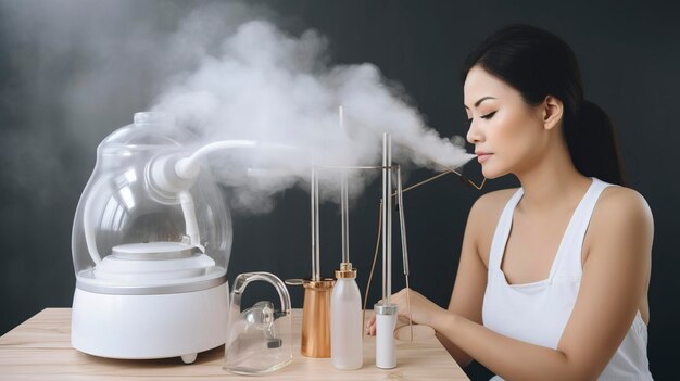 Una foto de un salón de belleza de vapor facial y herramientas de extracción