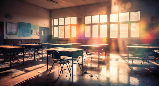 Una foto de un salón de clases de forma borrosa.