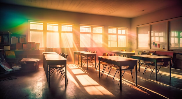 Una foto de un salón de clases de forma borrosa.