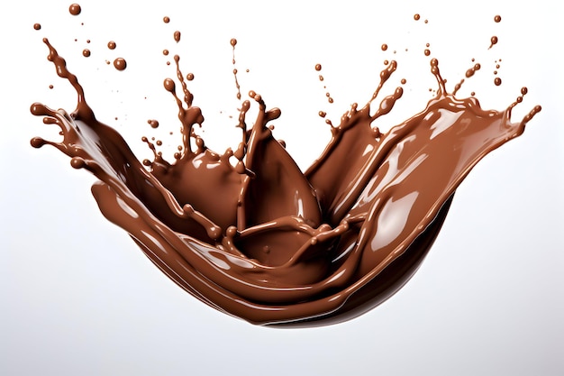 Foto Salpicaduras de curva de chocolate aisladas sobre fondo blanco generativo ai