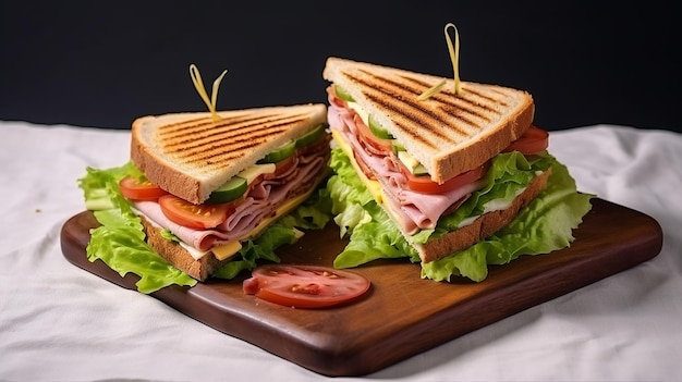 Foto de sándwich jamón queso lechuga y pan tostado club sandwich