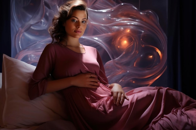 Foto schöne junge schwangere Frau posiert im Studio