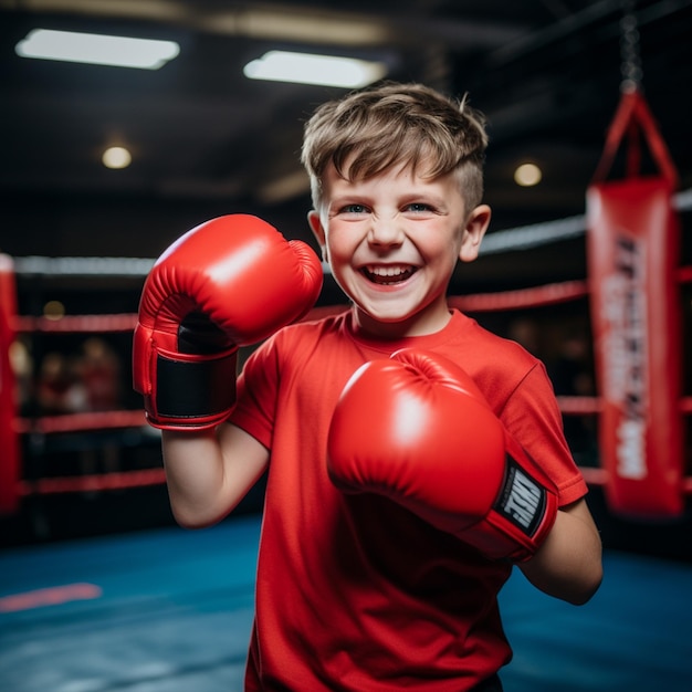 Foto foto para una sección de boxeo infantil feliz.