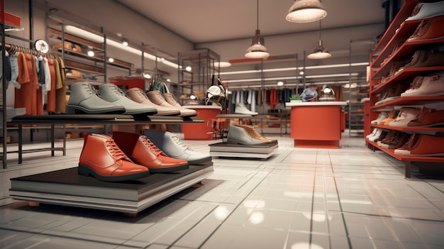 Una foto de una sección de zapatos de diseñador en la boutique.