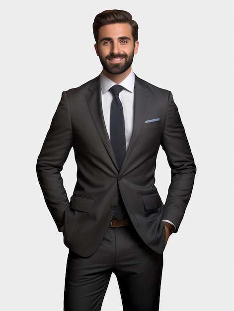 Foto selbstbewusster junger Geschäftsmann im Anzug stehend