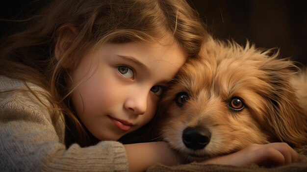 Foto selfie de una niña y su perro.