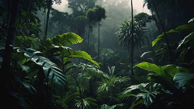Foto foto de la selva tropical vibrante, los árboles y plantas verdes y exuberantes y la biodiversidad explore