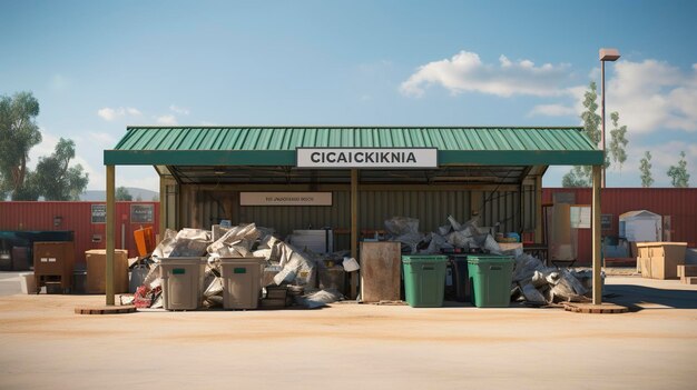 Una foto de la señalización educativa de un centro de reciclaje