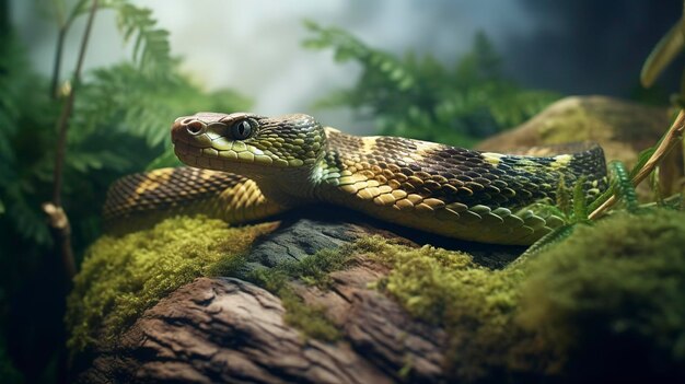 Foto una foto de una serpiente aventurera explorando un hábitat de reptiles especialmente diseñado