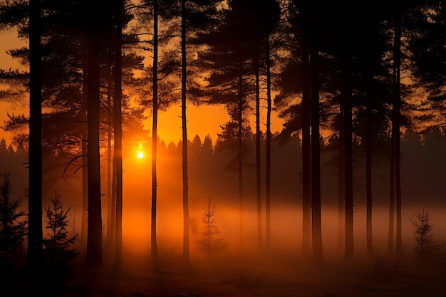 Foto de la silueta del bosque al amanecer Hola