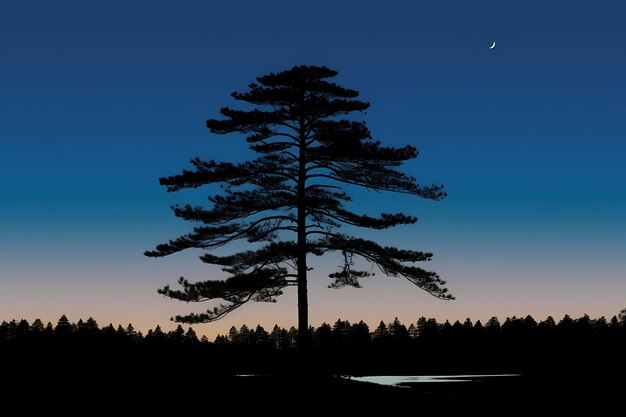 Foto de la silueta del pino contra un pino de luna llena