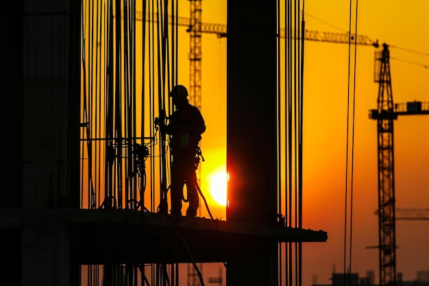 Foto silueta de un trabajador de la construcción de hormigón