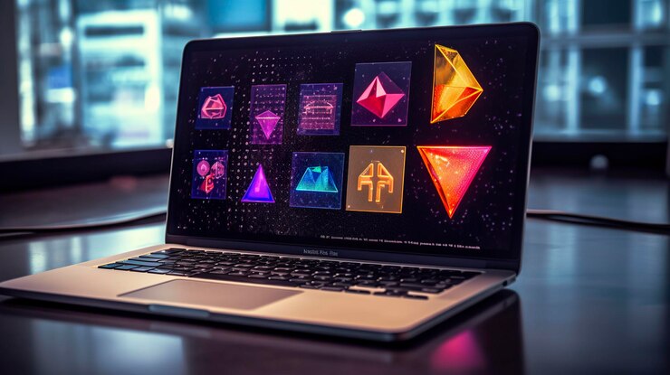 Foto una foto de los símbolos de bitcoin y ethereum en una computadora portátil