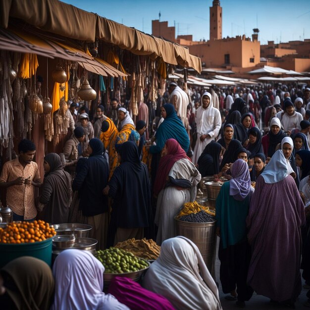 Una foto sincera de un mercado abarrotado en Marrakech Marruecos