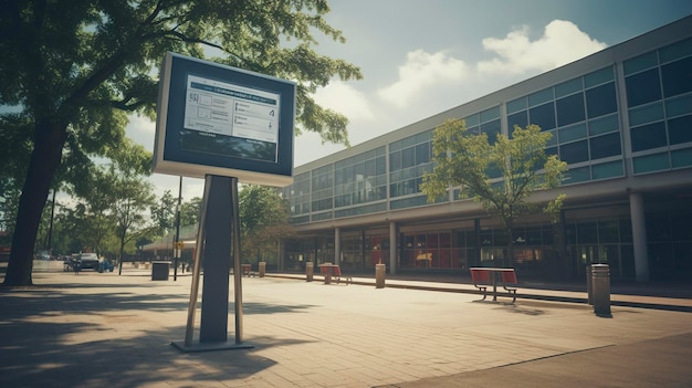 Una foto de un sistema de anuncios públicos en el campus de una escuela.