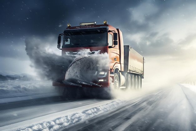 Foto de Snowplow creando un camino a través de una tormenta de nieve