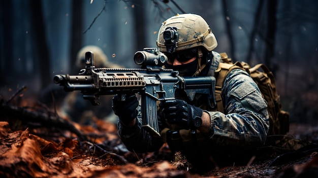 foto soldado con pistola en el barro