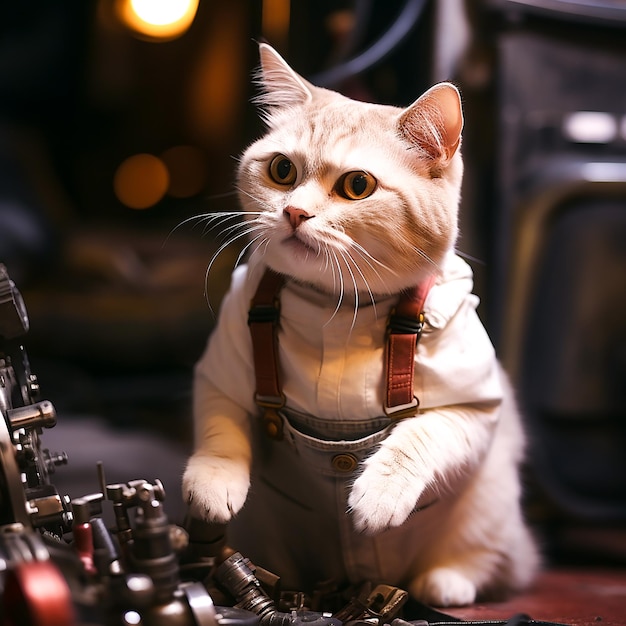 Una foto de un solo gato en el trabajo generada por la IA