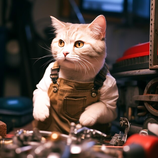 Una foto de un solo gato en el trabajo generada por la IA