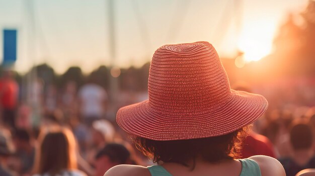 Una foto de un sombrero de cubo moderno en un festival de música al aire libre