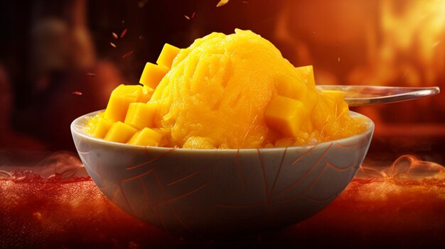 Una foto de un sorbete de mango frutal