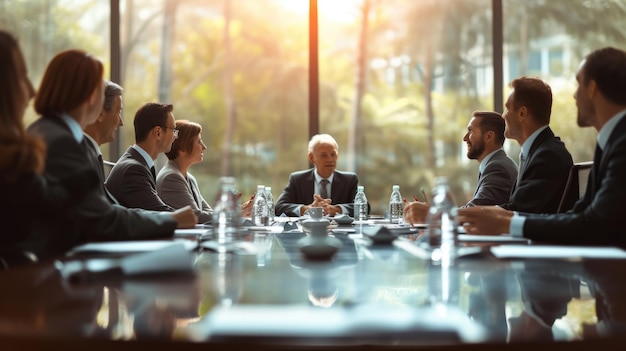 Una foto de stock adecuada para fines de diseño que representa una reunión de negocios en la que un CEO presenta datos y estrategia a los inversores