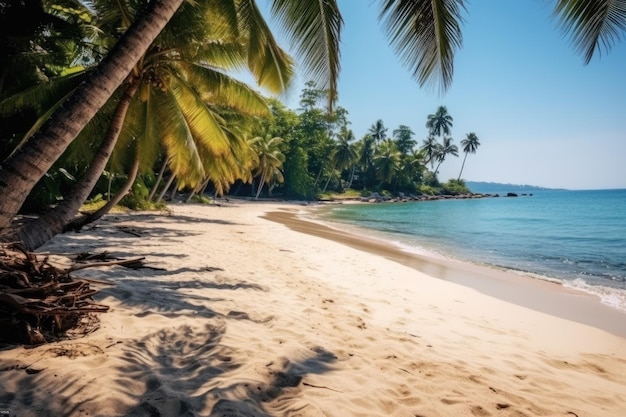 foto stock de uma bela praia com coqueiros Generative AI