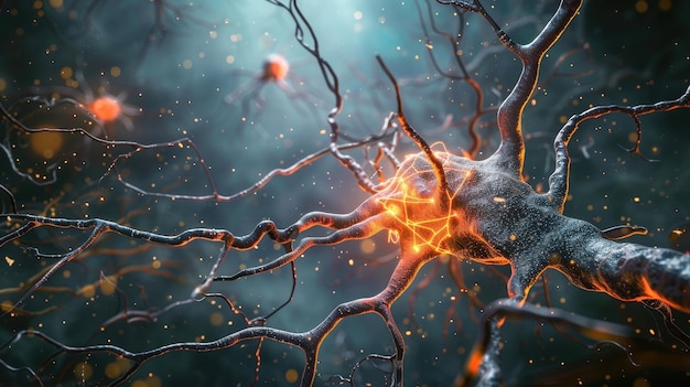 Foto de Stock for Design que muestra un fondo impresionante con una representación 3D de una neurona