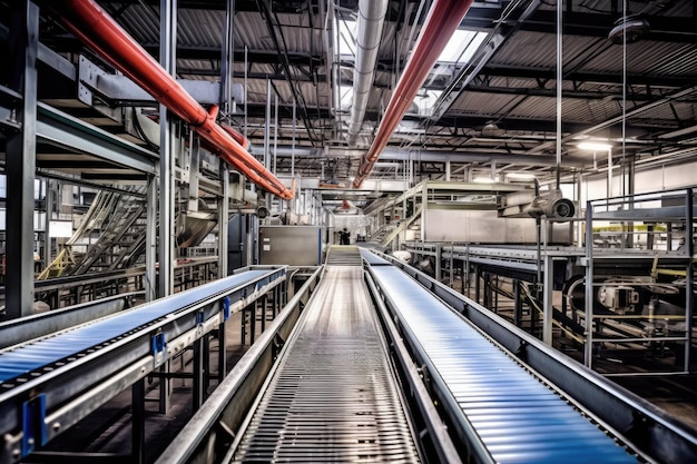 foto de stock de la producción de cintas transportadoras de fábrica en el interior IA generativa