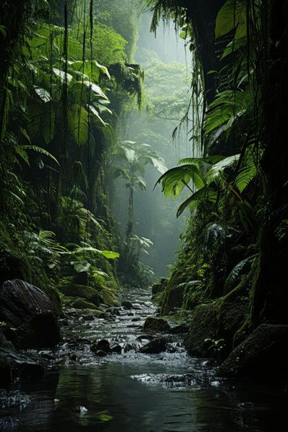 Una foto de stock de una selva tropical oculta