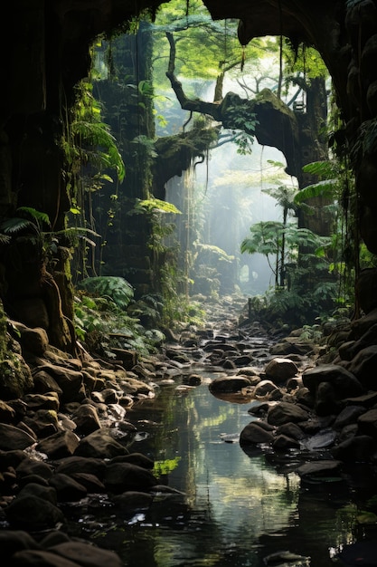Foto una foto de stock de una selva tropical oculta
