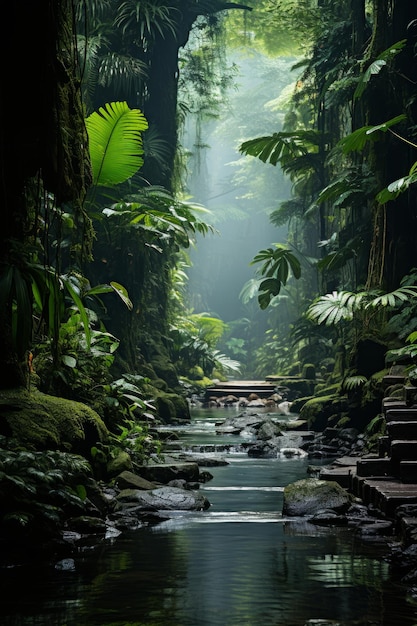 Una foto de stock de una selva tropical oculta