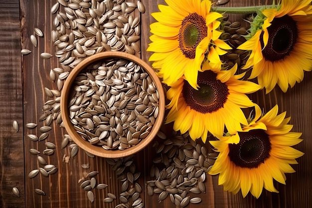 Foto de stock de semillas de girasol en la mesa de la cocina fotografía plana