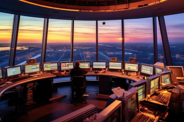 foto de stock de la Torre de Control de Tráfico Aéreo Fotografía de stock generada por la IA