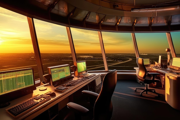 foto de stock de la Torre de Control de Tráfico Aéreo Fotografía de stock generada por la IA