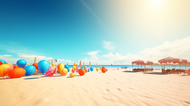 Foto-Strandparty mit Ballon an einem sonnigen Tag, generiert von ai