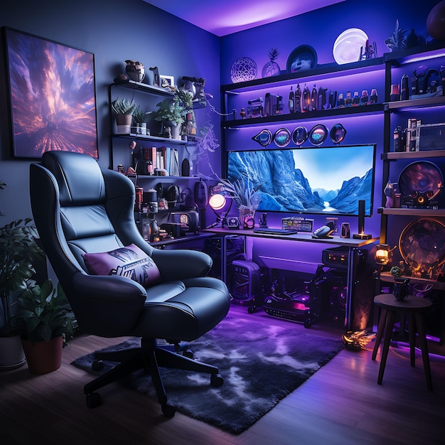 Foto de Streamers Sala de juegos de ciencia ficción Género neutral con transmisión en vivo del creador de contenido futurista