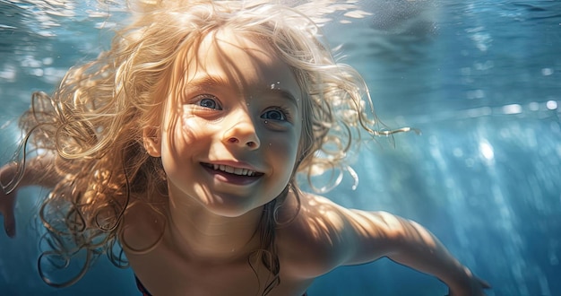 una foto submarina de una niña nadando en el estilo de weathercore