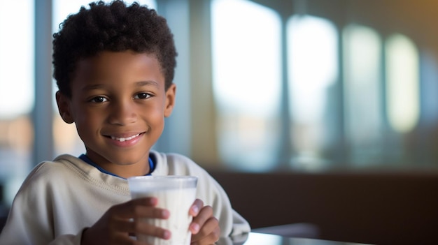 Foto süßes Kind, das Milch trinkt