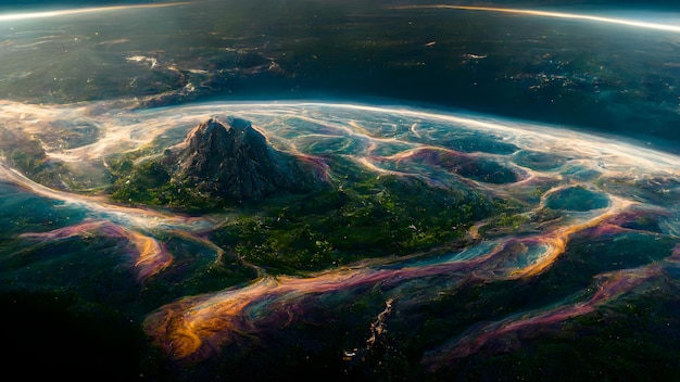Foto súper detallada de la tierra desde el espacio, majestuosas montañas blancas.